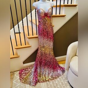 JOVANI unique Sequin Prom Pageant formal Gown Pink silver gold Size 2 dress